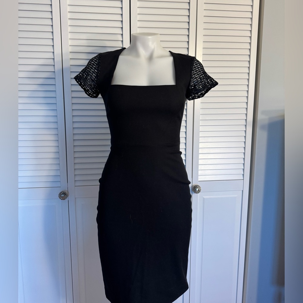 Roland Mouret Black Midi Dress with Mesh Sleeves